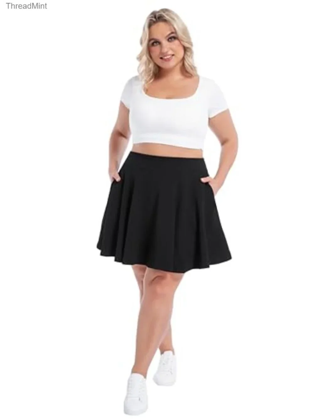Plus Size Flared Pleated Skort with Pockets Built-in Shorts Stretchy